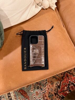 Bandolier Brown Leather Phone Case with Card Pocket and Strap Hardware